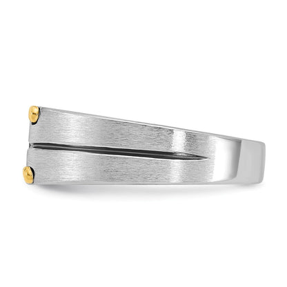 14K Bicolor-Gold Herren-Ring, poliert und satiniert, mit 0,2K Diamanten, komplett besetzt