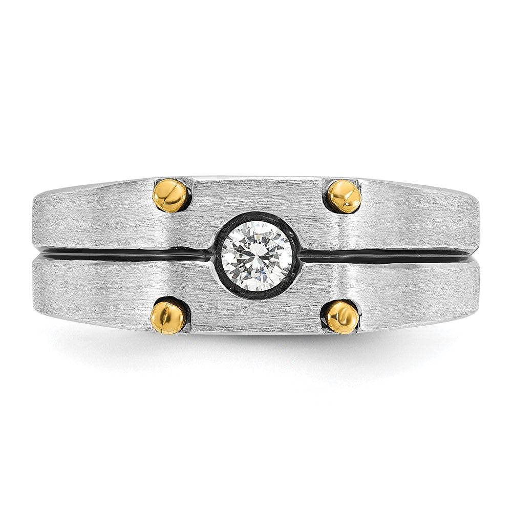 14K Bicolor-Gold Herren-Ring, poliert und satiniert, mit 0,2K Diamanten, komplett besetzt