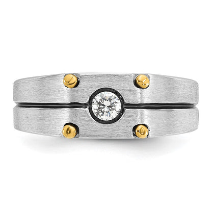 14K Bicolor-Gold Herren-Ring, poliert und satiniert, mit 0,2K Diamanten, komplett besetzt