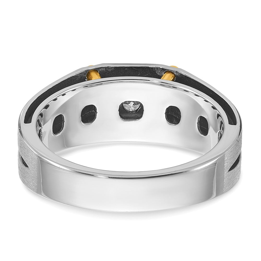 14K Bicolor-Gold Herren-Ring, poliert und satiniert, mit 0,2K Diamanten, komplett besetzt