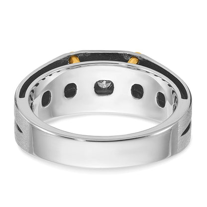 14K Bicolor-Gold Herren-Ring, poliert und satiniert, mit 0,2K Diamanten, komplett besetzt