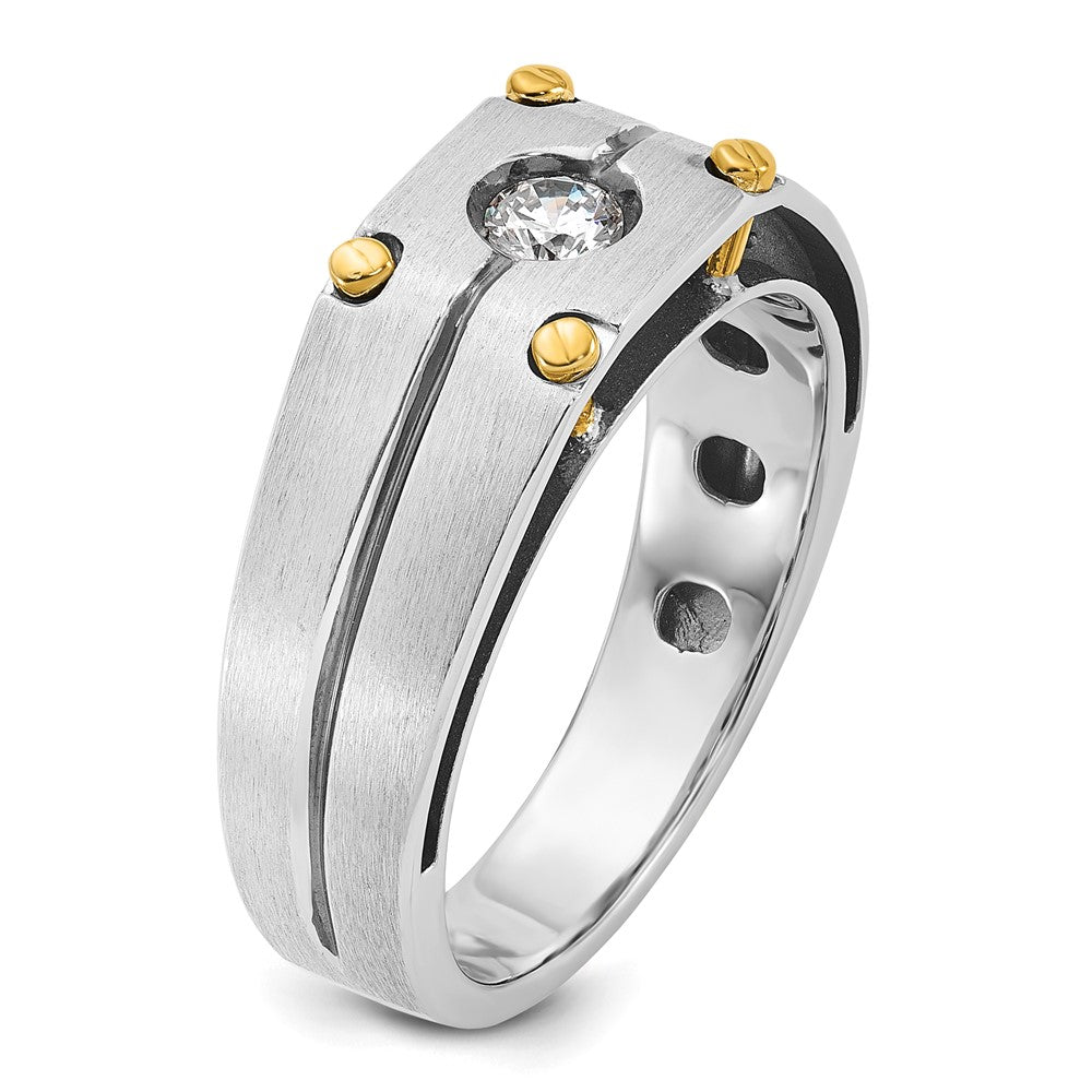14K Bicolor-Gold Herren-Ring, poliert und satiniert, mit 0,2K Diamanten, komplett besetzt