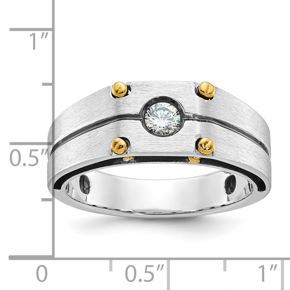 14K Bicolor-Gold Herren-Ring, poliert und satiniert, mit 0,2K Diamanten, komplett besetzt