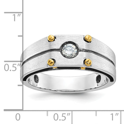 14K Bicolor-Gold Herren-Ring, poliert und satiniert, mit 0,2K Diamanten, komplett besetzt