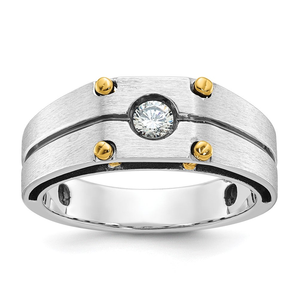 14K Bicolor-Gold Herren-Ring, poliert und satiniert, mit 0,2K Diamanten, komplett besetzt