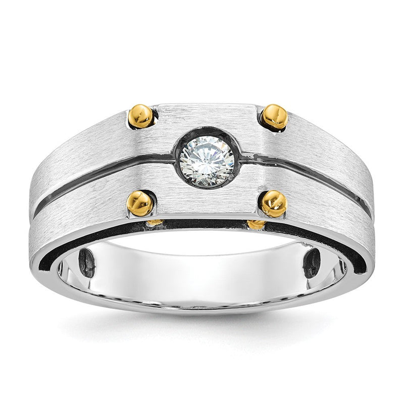 14K Bicolor-Gold Herren-Ring, poliert und satiniert, mit 0,2K Diamanten, komplett besetzt