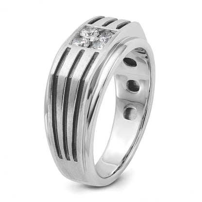 14K Weißgold mit schwarzem Rhodium 0,33 ct. Laborgezüchteter Diamant VS/SI+ G+ Poliert und Gerillt Herrenring