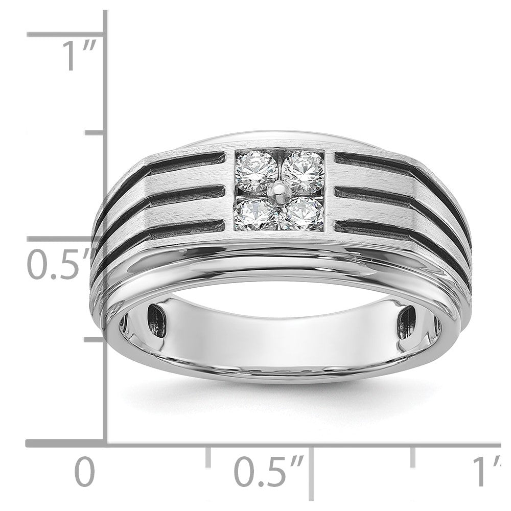 14K Weißgold mit schwarzem Rhodium 0,33 ct. Laborgezüchteter Diamant VS/SI+ G+ Poliert und Gerillt Herrenring