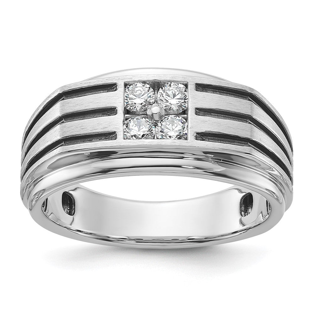 14K Weißgold mit schwarzem Rhodium 0,33 ct. Laborgezüchteter Diamant VS/SI+ G+ Poliert und Gerillt Herrenring
