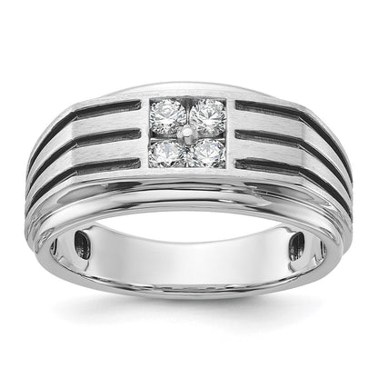 14K Weißgold mit schwarzem Rhodium 0,33 ct. Laborgezüchteter Diamant VS/SI+ G+ Poliert und Gerillt Herrenring