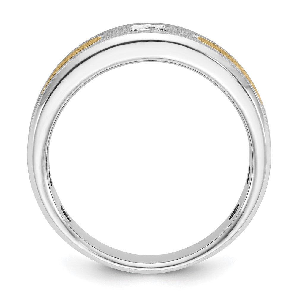 14K Bicolor-Gold Herren-Ring, poliert und satiniert, mit 0,2K Diamant, komplett besetzt