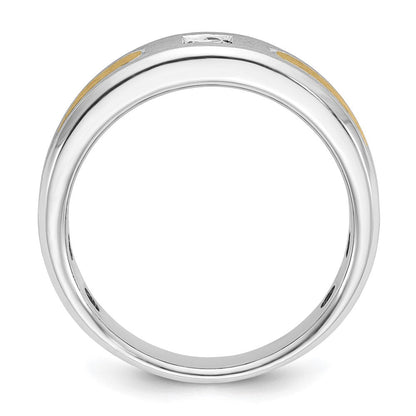 14K Bicolor-Gold Herren-Ring, poliert und satiniert, mit 0,2K Diamant, komplett besetzt