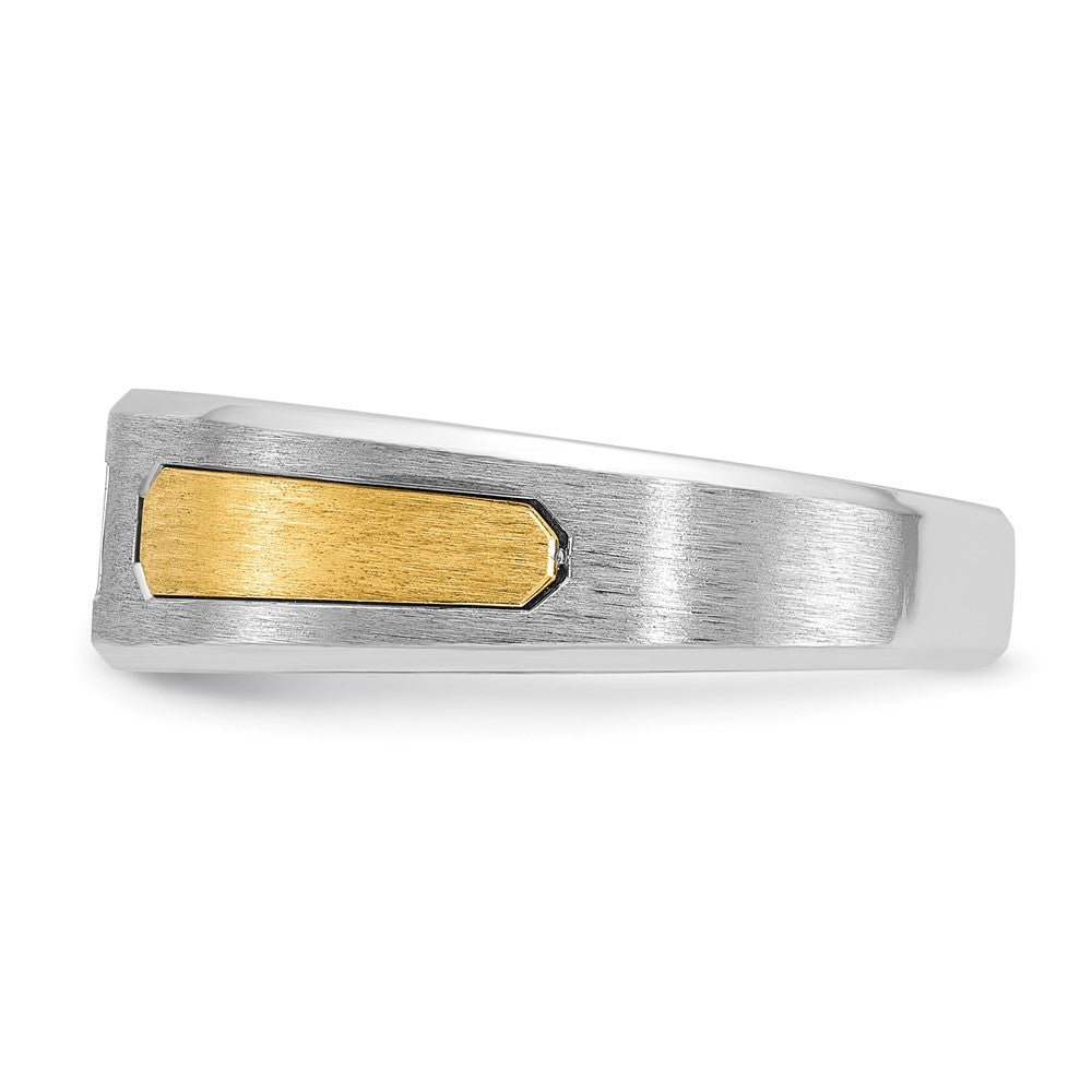 14K Bicolor-Gold Herren-Ring, poliert und satiniert, mit 0,2K Diamant, komplett besetzt