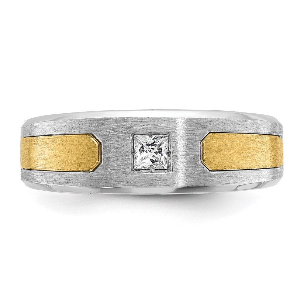14K Bicolor-Gold Herren-Ring, poliert und satiniert, mit 0,2K Diamant, komplett besetzt