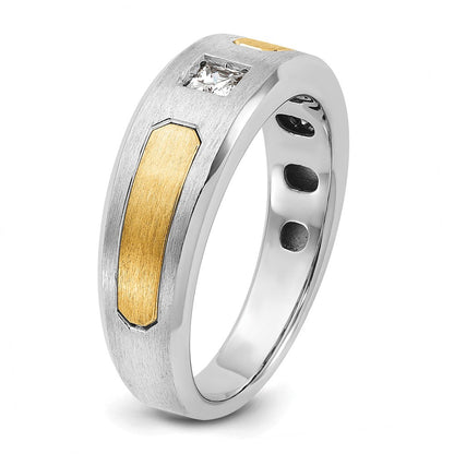 14K Bicolor-Gold Herren-Ring, poliert und satiniert, mit 0,2K Diamant, komplett besetzt