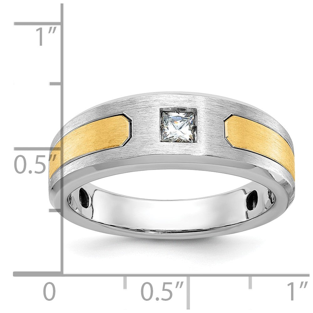 14K Bicolor-Gold Herren-Ring, poliert und satiniert, mit 0,2K Diamant, komplett besetzt