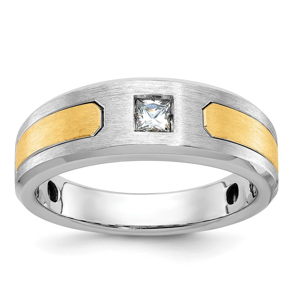 14K Bicolor-Gold Herren-Ring, poliert und satiniert, mit 0,2K Diamant, komplett besetzt