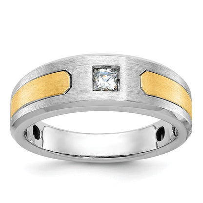 14K Bicolor-Gold Herren-Ring, poliert und satiniert, mit 0,2K Diamant, komplett besetzt