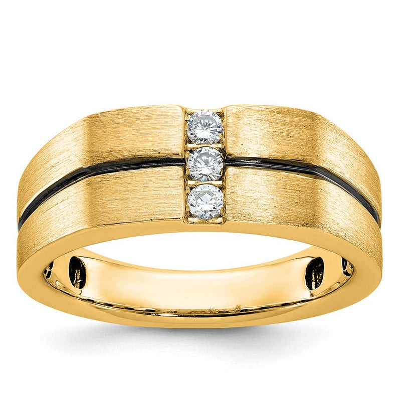 10K Gelbgold Ibgoodman Weiß mit Schwarz Rhodium Herren Satiniert und Gerillt 3-stone 1/5 Karat A Qualität Diamant Ring