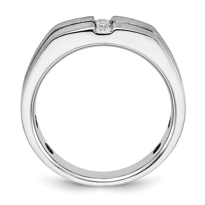 14K Weißgold Dreistein-Herrenring mit Schwarzrhodium, 0,2 ct. laborgezüchtetem Diamant VS/SI+ G+, komplett satiniert und geriffelt