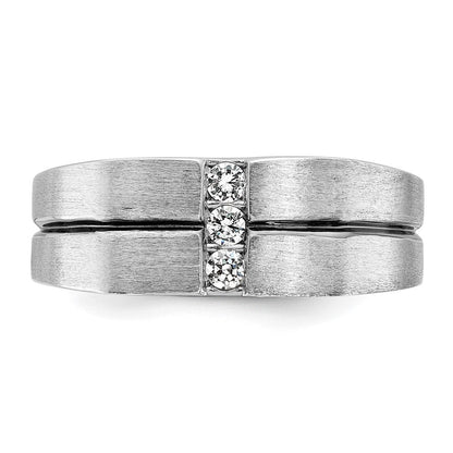 14K Weißgold Dreistein-Herrenring mit Schwarzrhodium, 0,2 ct. laborgezüchtetem Diamant VS/SI+ G+, komplett satiniert und geriffelt