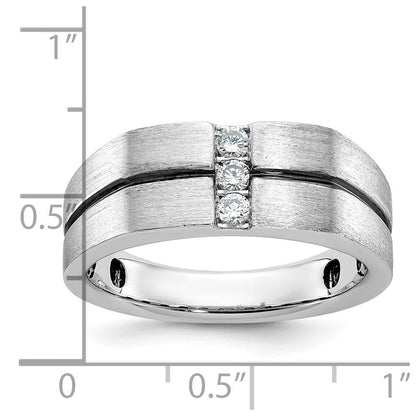 14K Weißgold mit schwarzem Rhodium Herren Ring, satiniert, mit 0,2K Diamanten, komplett besetzt