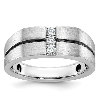 14K Weißgold mit schwarzem Rhodium Herren Ring, satiniert, mit 0,2K Diamanten, komplett besetzt