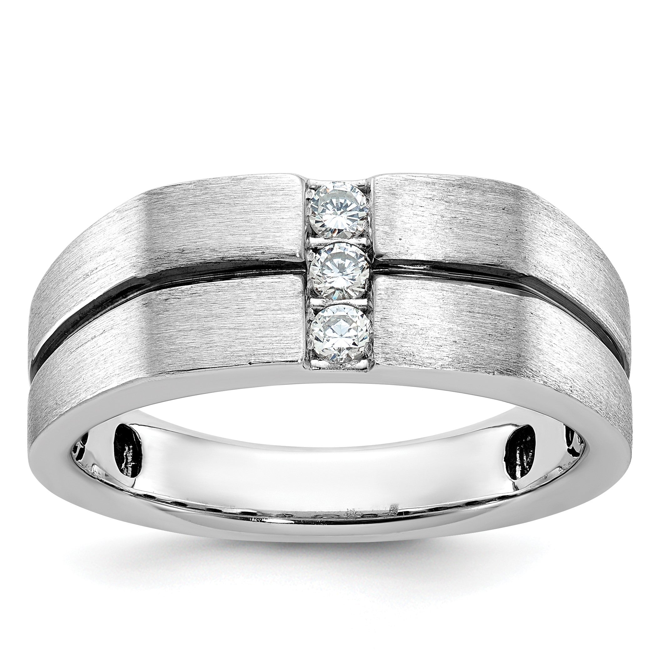 14K Weißgold mit schwarzem Rhodium Herren Ring, satiniert, mit 0,2K Diamanten, komplett besetzt