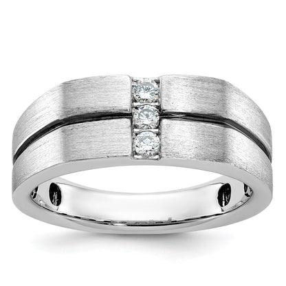 14K Weißgold mit schwarzem Rhodium Herren Ring, satiniert, mit 0,2K Diamanten, komplett besetzt