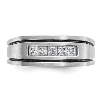 14K Weißgold mit Schwarzrhodium Herren-Ring mit satinierter Oberfläche und 0,5K Diamanten, komplett besetzt