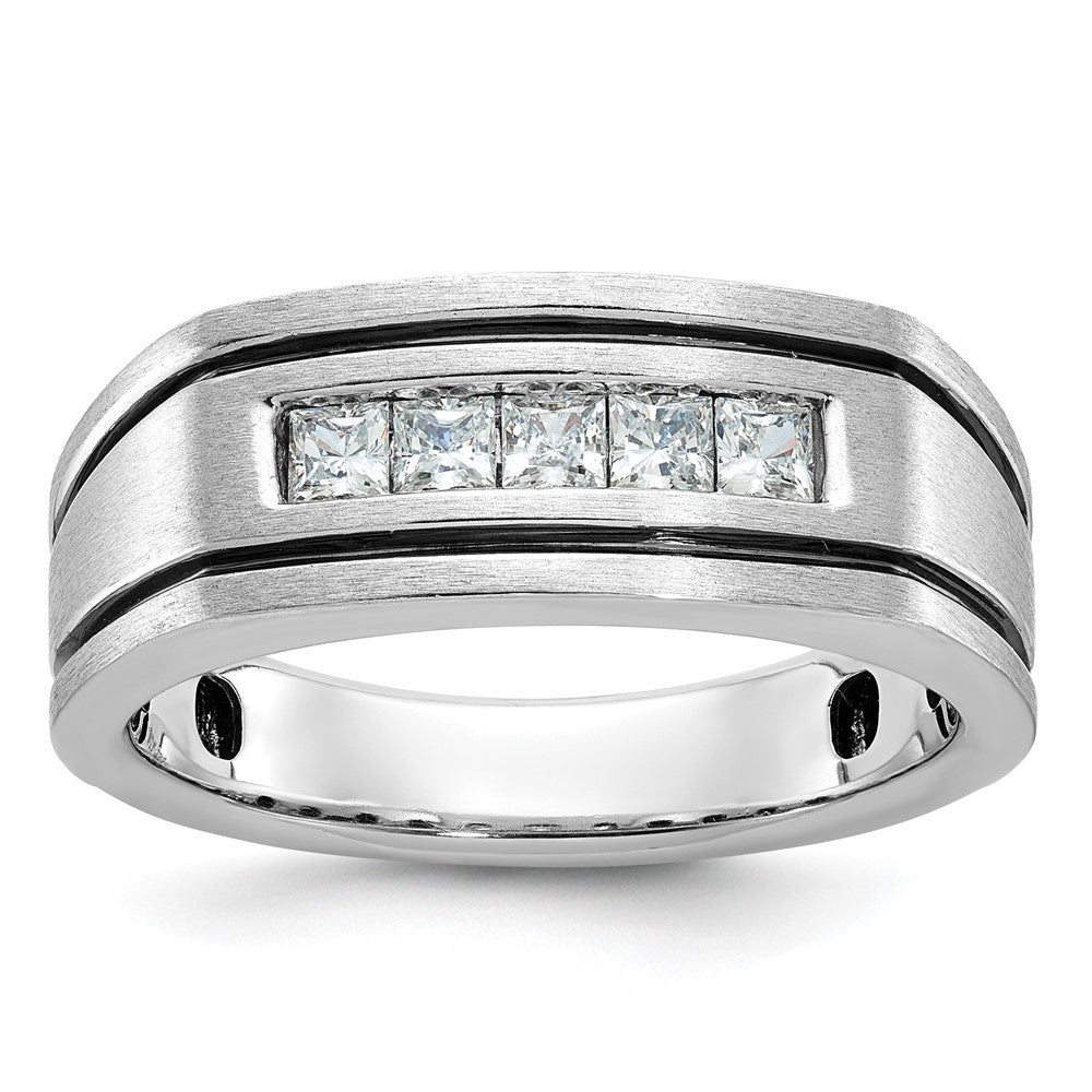 14K Weißgold mit Schwarzrhodium Herren-Ring mit satinierter Oberfläche und 0,5K Diamanten, komplett besetzt
