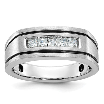 14K Weißgold mit Schwarzrhodium Herren-Ring mit satinierter Oberfläche und 0,5K Diamanten, komplett besetzt