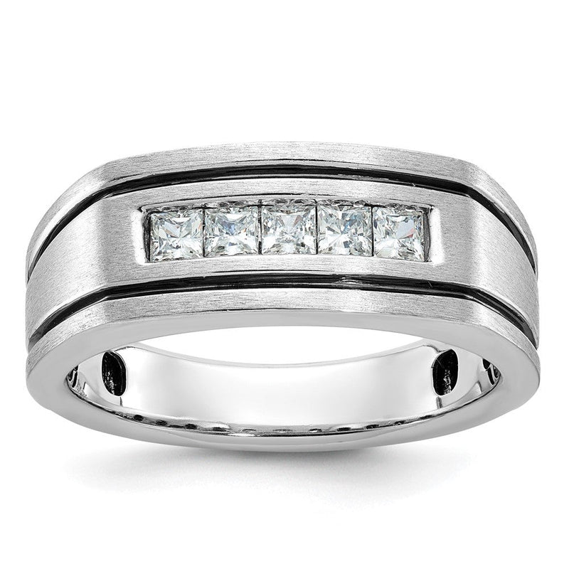 14K Weißgold mit Schwarzrhodium Herren-Ring mit satinierter Oberfläche und 0,5K Diamanten, komplett besetzt