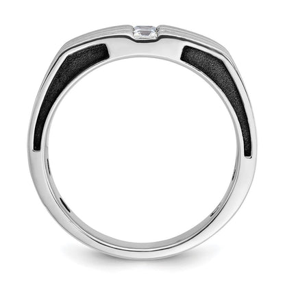 14K Weißgold mit Schwarzrhodium Herren-Siegelring mit Satinfinish und 0,3K Diamanten, komplett besetzt