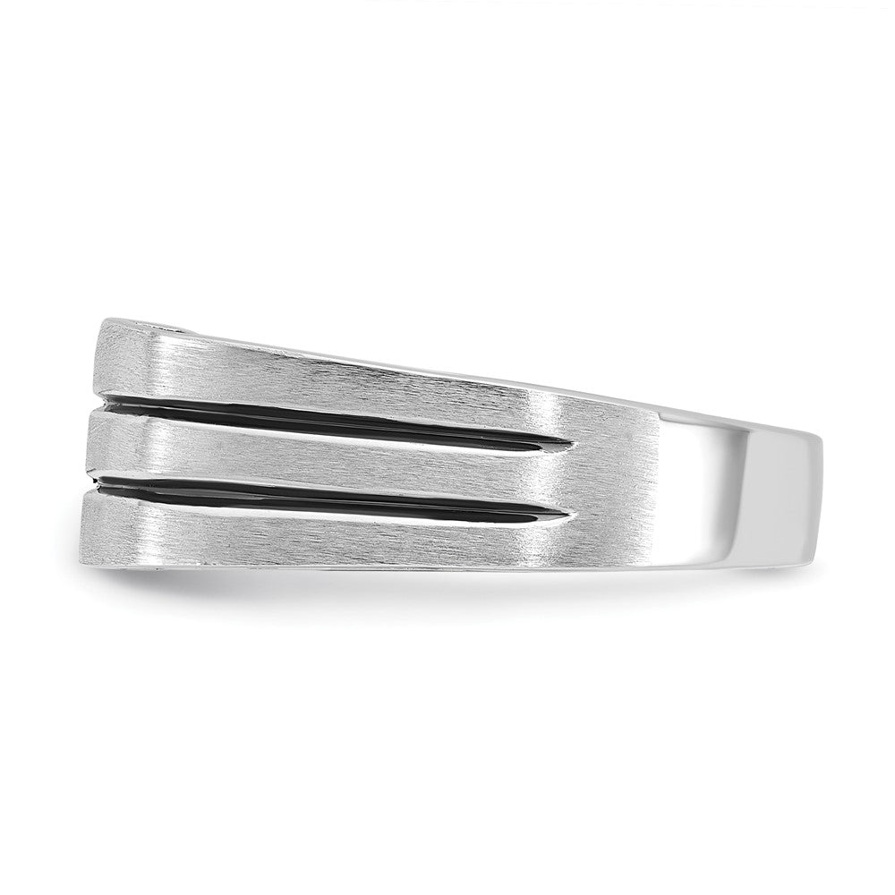 14K Weißgold mit Schwarzrhodium Herren-Siegelring mit Satinfinish und 0,3K Diamanten, komplett besetzt
