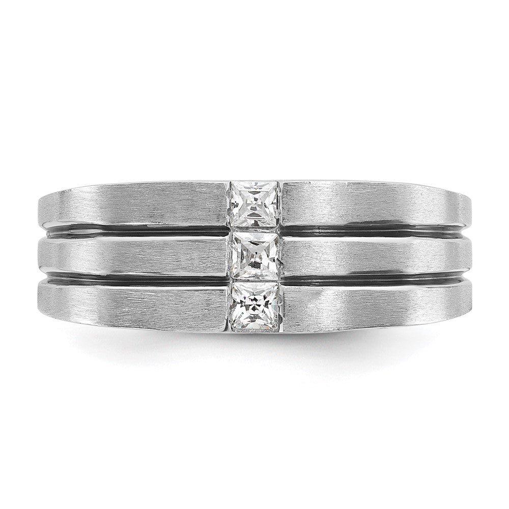 14K Weißgold mit Schwarzrhodium Herren-Siegelring mit Satinfinish und 0,3K Diamanten, komplett besetzt