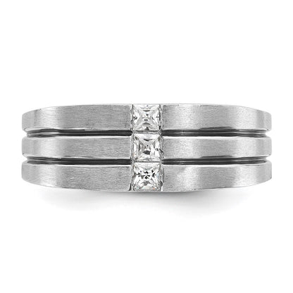 14K Weißgold mit Schwarzrhodium Herren-Siegelring mit Satinfinish und 0,3K Diamanten, komplett besetzt