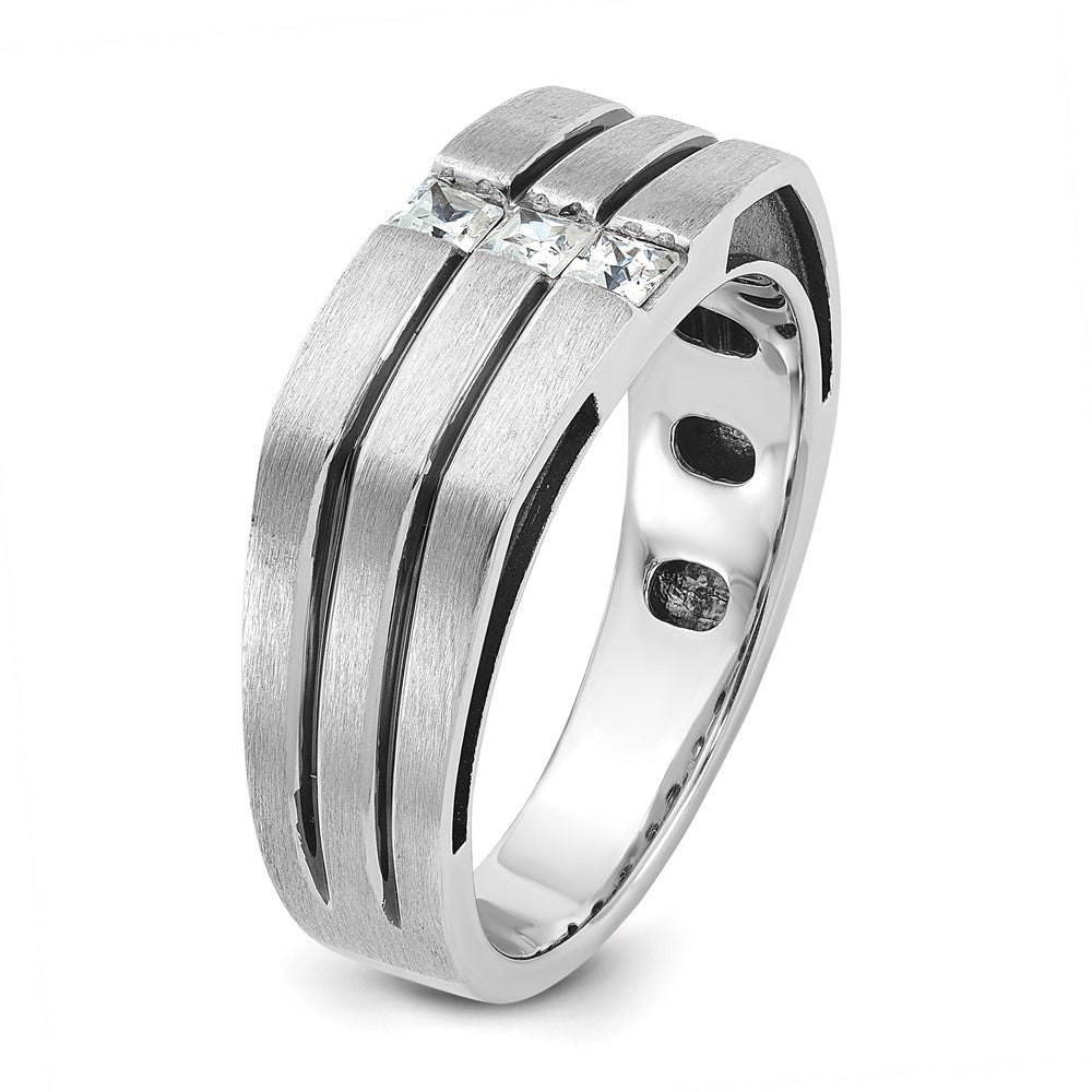 14K Weißgold mit Schwarzrhodium Herren-Siegelring mit Satinfinish und 0,3K Diamanten, komplett besetzt