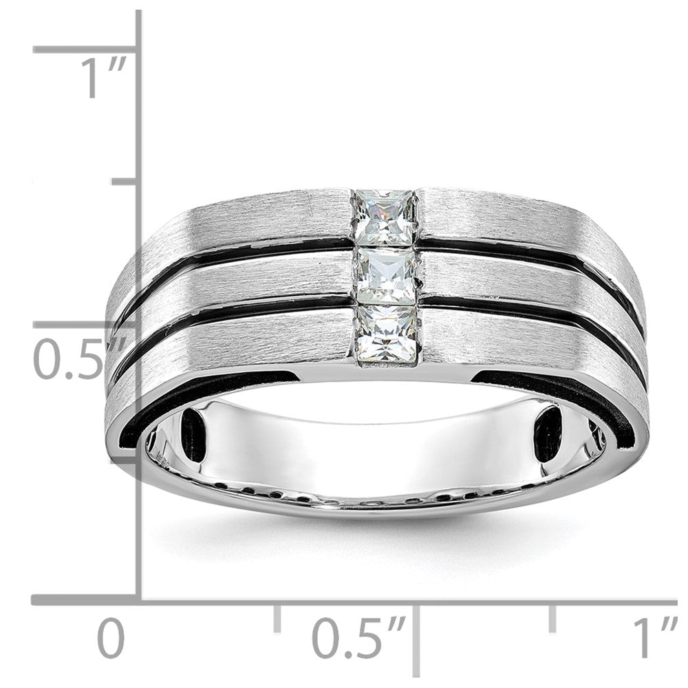 14K Weißgold mit Schwarzrhodium Herren-Siegelring mit Satinfinish und 0,3K Diamanten, komplett besetzt