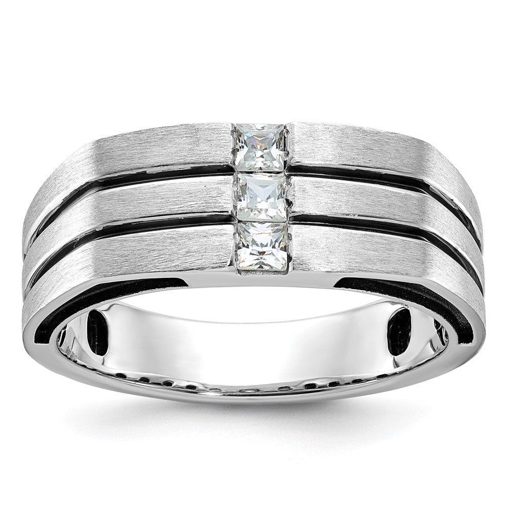 14K Weißgold mit Schwarzrhodium Herren-Siegelring mit Satinfinish und 0,3K Diamanten, komplett besetzt