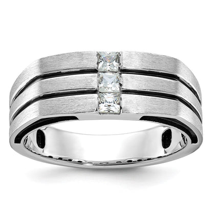 14K Weißgold mit Schwarzrhodium Herren-Siegelring mit Satinfinish und 0,3K Diamanten, komplett besetzt