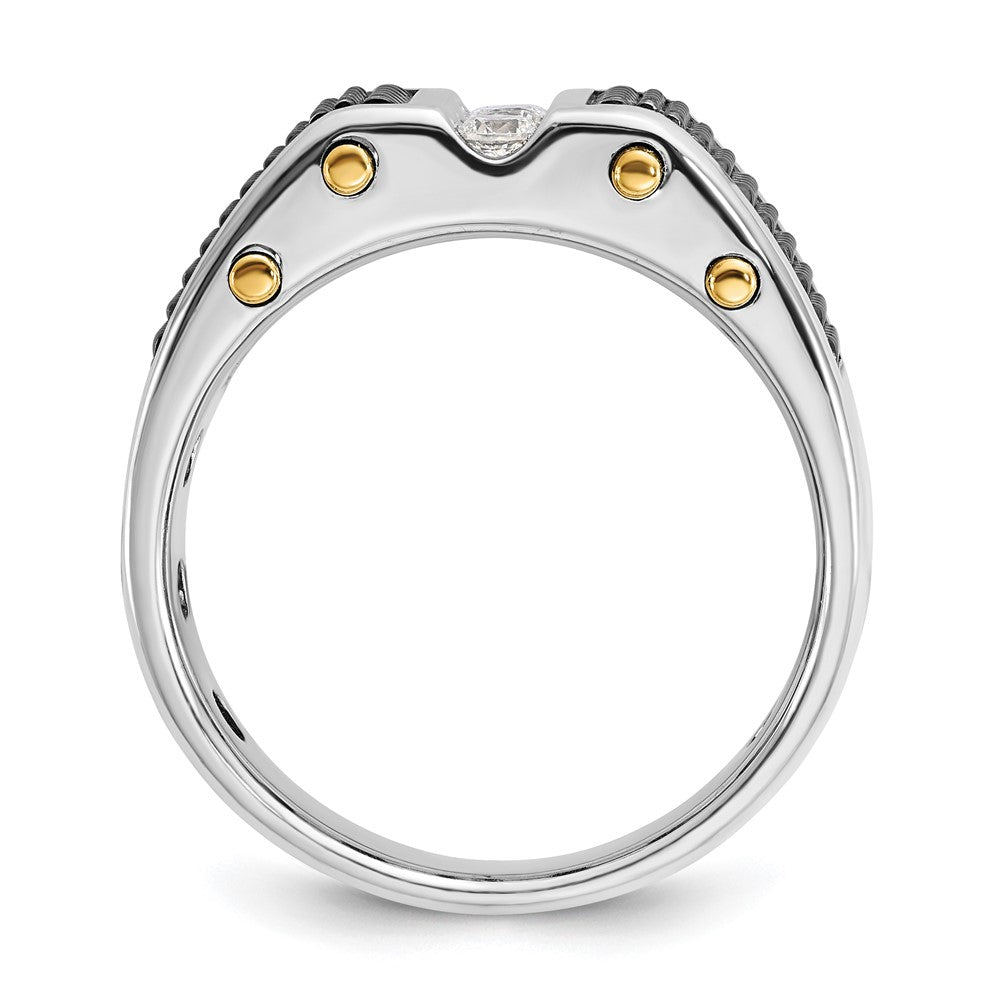 14K Bicolor-Gold mit Schwarzrhodium Herren-Ring mit 0,25K Diamant, komplett besetzt