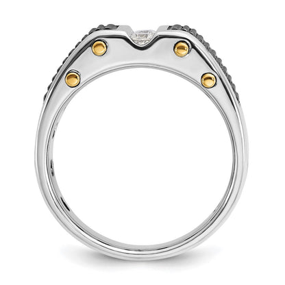 14K Bicolor-Gold mit Schwarzrhodium Herren-Ring mit 0,25K Diamant, komplett besetzt