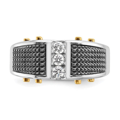 14K Bicolor-Gold mit Schwarzrhodium Herren-Ring mit 0,25K Diamant, komplett besetzt
