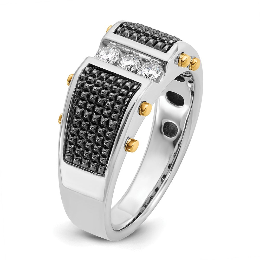 14K Bicolor-Ring mit schwarzem Rhodium, poliert und texturiert, 0,25 ct. Labor-gezüchtete Diamanten VS/SI+ G+, für Herren