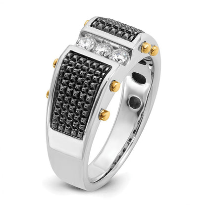 14K Bicolor-Gold mit Schwarzrhodium Herren-Ring mit 0,25K Diamant, komplett besetzt