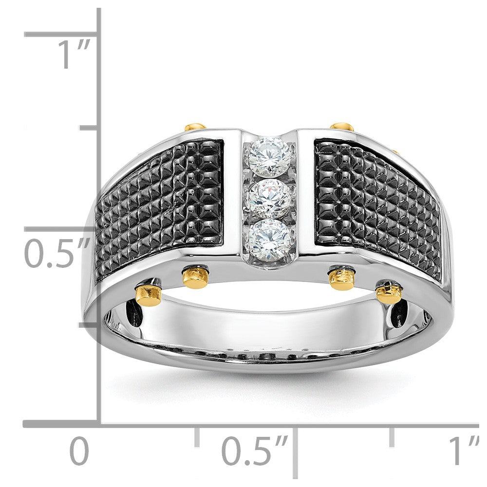 14K Bicolor-Gold mit Schwarzrhodium Herren-Ring mit 0,25K Diamant, komplett besetzt