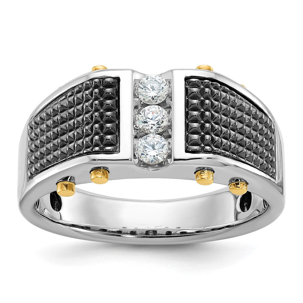 14K Bicolor-Gold mit Schwarzrhodium Herren-Ring mit 0,25K Diamant, komplett besetzt