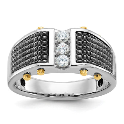 14K Bicolor-Gold mit Schwarzrhodium Herren-Ring mit 0,25K Diamant, komplett besetzt
