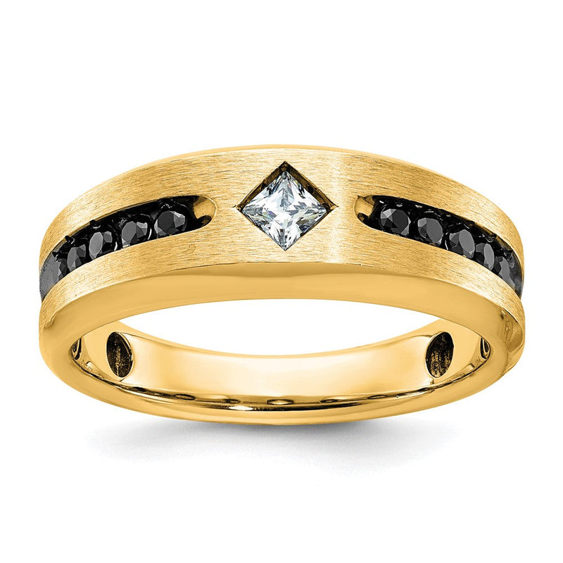 10K Gelbgold Ibgoodman mit Schwarz Rhodium Poliert Satiniert und Gerillt 1/2 Karat A Qualität Weiß Diamant Ring